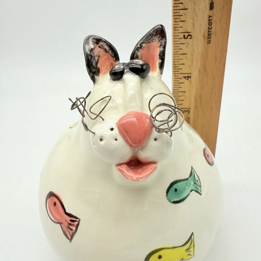 Cat Piggy Bank 3d Whiskers Feet Eyes Ears Handmade Signed JJL Rare